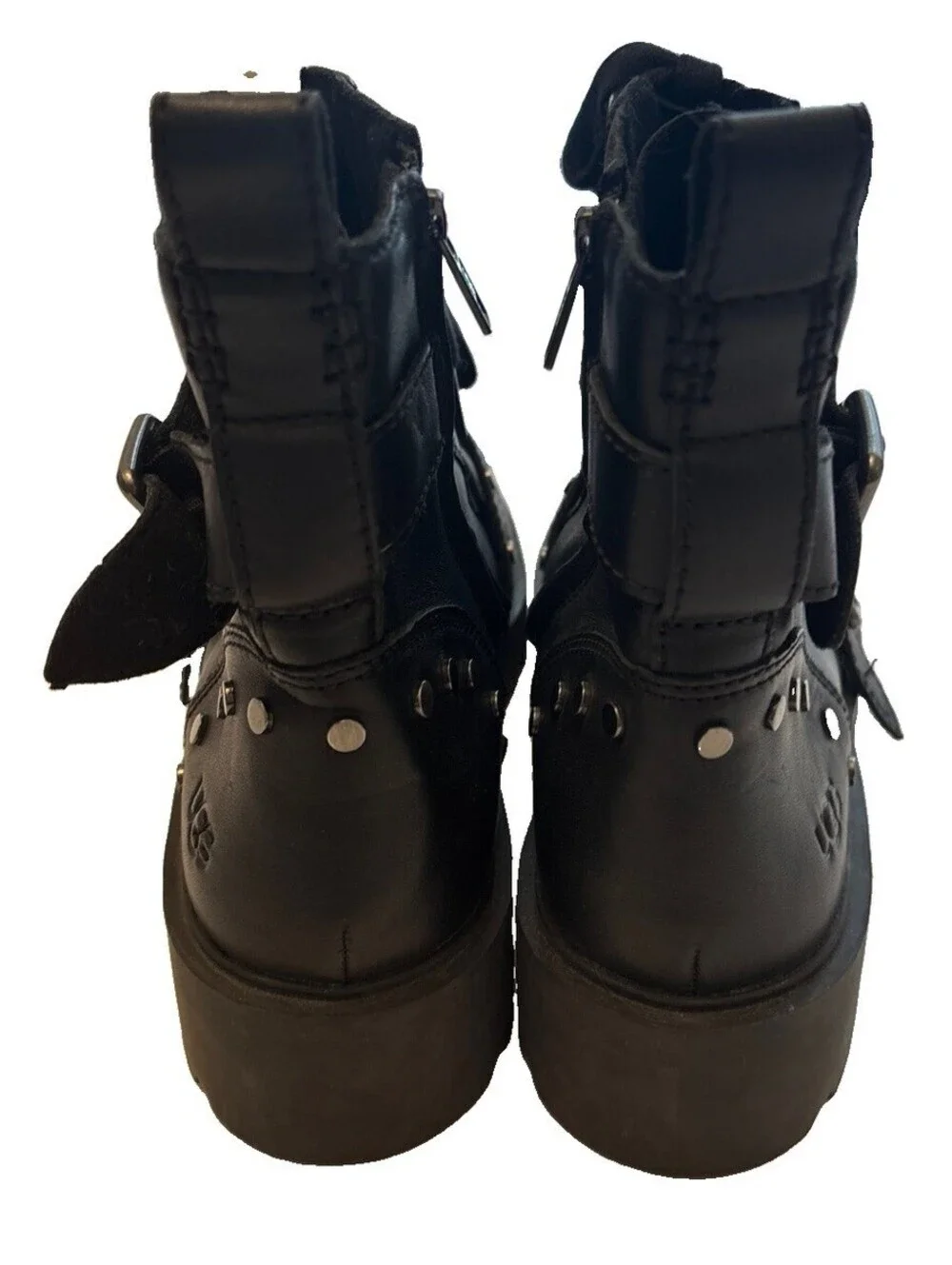 UGG Black Leather Motorcycle Lace Up Zipper Boots Women’s Size 12 Buckles Moto